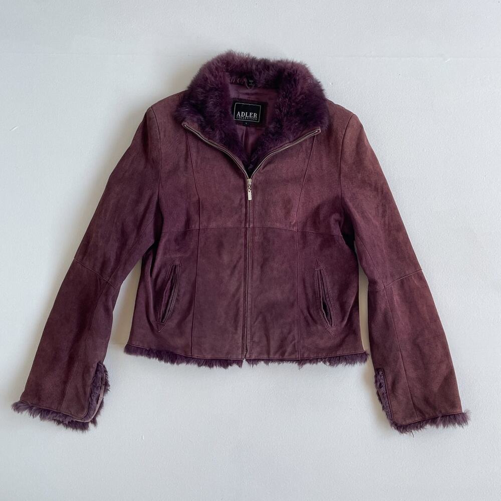 Vintage Y2K Maroon Suede Fur Collar Jacket Large · 2000s Penny Lane Grunge Glam